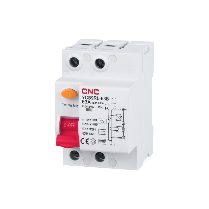 YCB9RL-63B 25А 1P+<wbr>N 6кА 30мА B (электромагнитный)