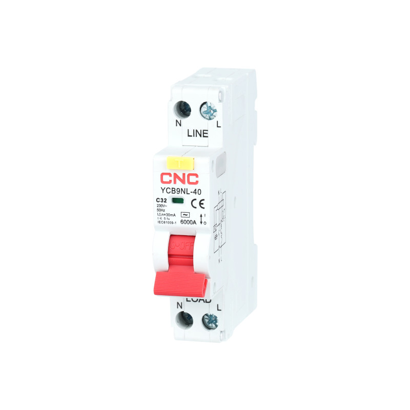 YCB9NL-40 20А 1P+<wbr>N 6кА 30мА C AC компактный 18 мм ширина (электрон.)